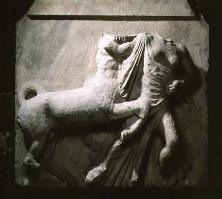 Centaur and female Lapith, metope no. 11 from the south frieze of the Parthenon,Greek from Anonymous