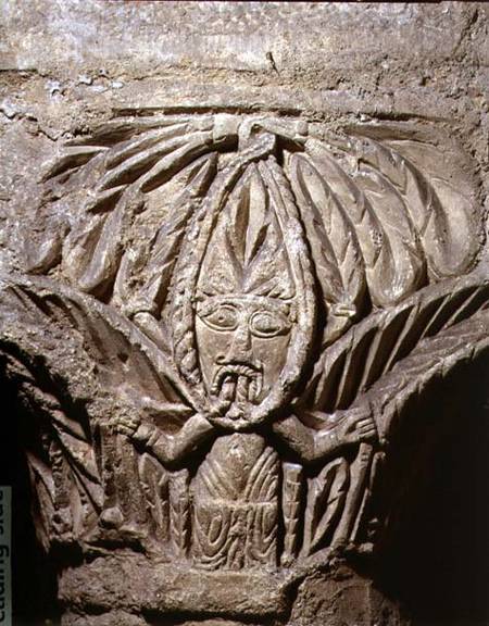 Column capital with carved decoration of a male figurefrom the crypt from Anonymous
