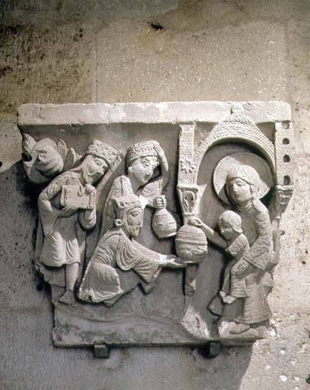 Column capital depicting the Adoration of the Magi from Anonymous