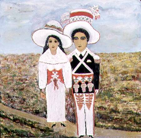 Couple in Peasant costume, Naive artist (C.20) from Anonymous