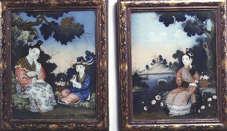 Courtly ladies(from a pair of paintings on glass from Anonymous