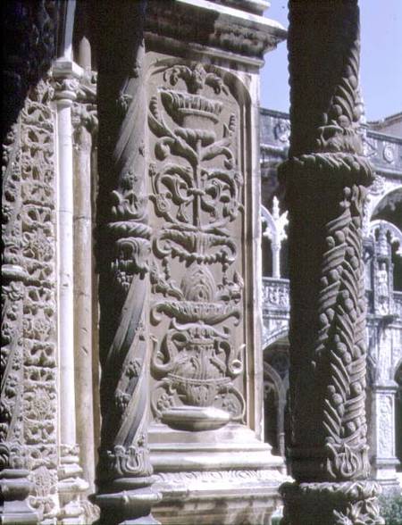 Detail of a column and a high relief in the North Gallery of the Cloister of the Monastery from Anonymous