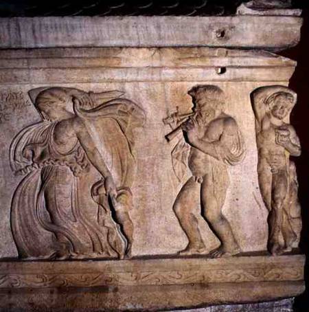 Detail of a sarcophagus possibly depicting Erato with putti from Anonymous