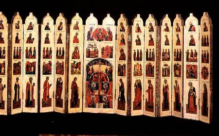 Fifteen-section icon screen with scenes from the Life of Christ and Saints from Anonymous