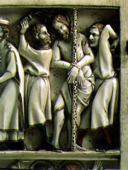 The Flagellation of Christ, detail of ivory diptych,French from Anonymous