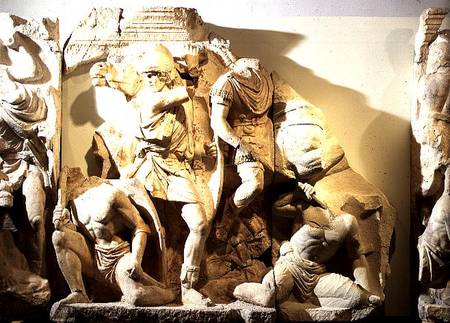 Frieze detail of a battle scenewith Roman footsoldiers and cavalry from Ephesus from Anonymous