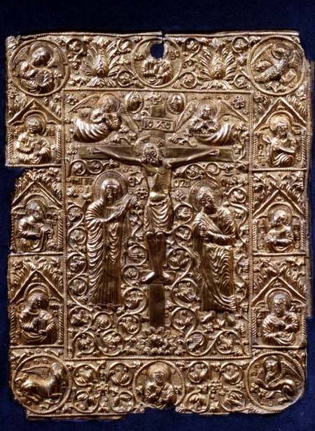 Gospel cover, depicting the Crucifixion and Apostles,Serbian (Northern Macedonia) from Anonymous