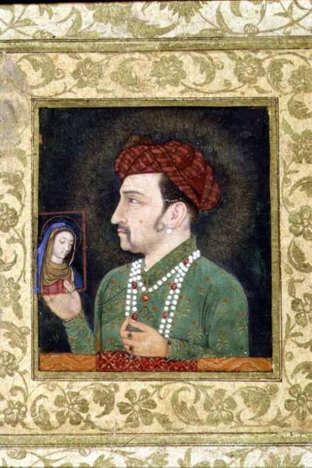 Jahangir holding a picture of the Madonna from Anonymous