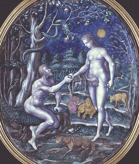 Limoges plaque depicting Adam and Eve from Anonymous