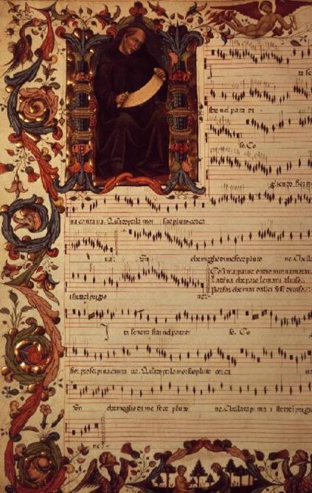 Ms Med. Pal. 87 Page of Musical Notation with historiated initial from Anonymous