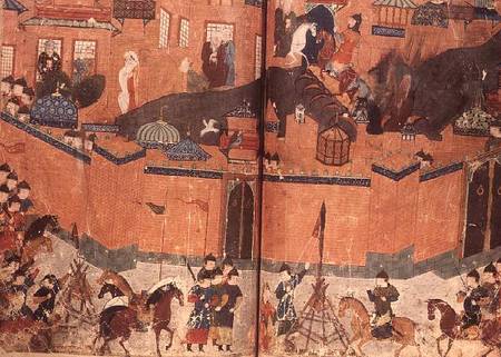 Ms.Sup.pers.1113.f.180v-181 Mongols storming and capturing Baghdad in 1288 (manuscript) from Anonymous
