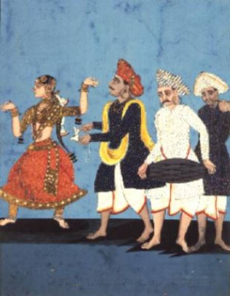 Three musicians and a dancing girl, Tanjore from Anonymous