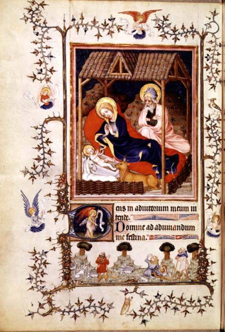 Nouv Lat 3093 f.42 Nativity and Visitation of the shepherds from Duc de Berry's Tres Belle Heures from Anonymous
