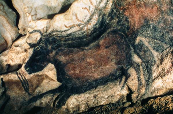 Rock painting of a black bull from Anonymous