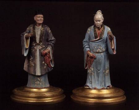 Pair of chinese terracotta figures, one male, one female,with nodding heads from Anonymous