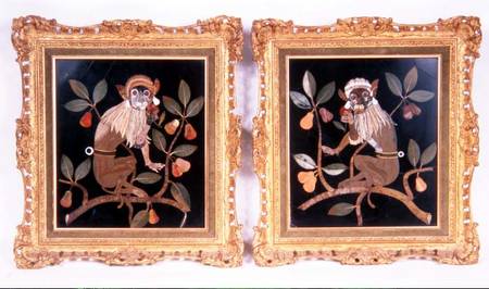 Pair of Italian pietra-dura panels of monkeys from Anonymous