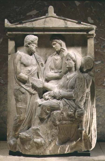 Phainippos and Mnesarete gravestone showing family reunion and hand-shake, Classical Greek from Anonymous