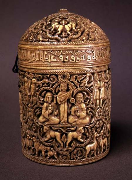 Pyx with relief depicting the pleasures of courtly lifefrom Cordoba from Anonymous