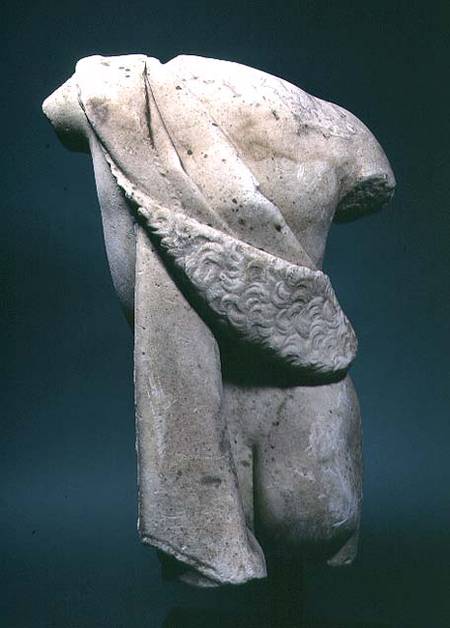Roman marble torso of a satyr or faun (side view with the skin draped on the furthest shoulder) from Anonymous