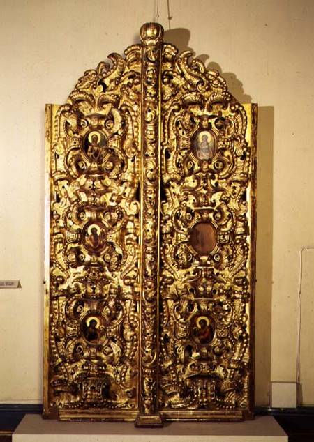 Royal Gates, double-folding altar doors on an iconostasis, decorated with small painted icons, Russi from Anonymous