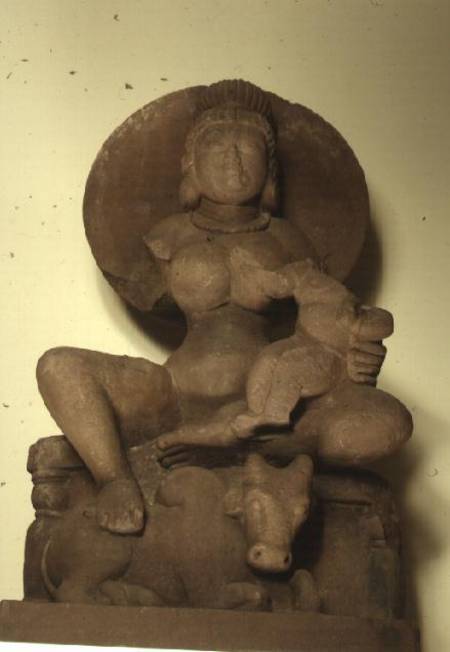 Sandstone figure of Parvati with her child from Anonymous