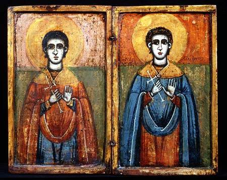 St.George and St.Demetrios , diptych,Greek icon from Anonymous