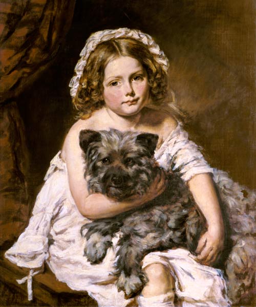 Young girl with her dog, formerly attributed to Sir Edwin Landseer (1802-73) from Anonymous