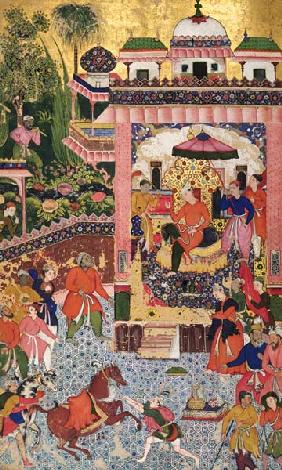 L.53.2/7 folio 28 A Durbar Scene, from the 'Khizr Khani Duval Rani',Mughal