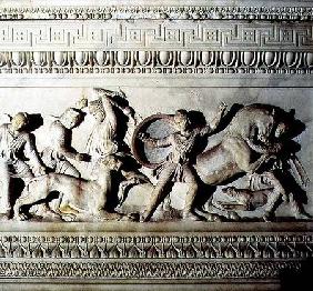 Alexander Sarcophagusdetail of soldiers attacking a lion