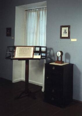 Beethoven Room displaying a music stand and mantel clock once belonging to Ludwig van Beethoven (177