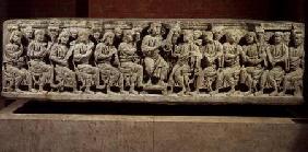 Christ seated and teaching surrounded by the Apostles, marble christian sarcophagus, acquired from t