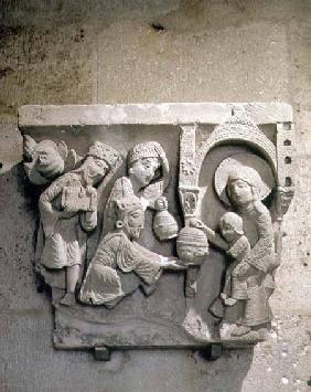 Column capital depicting the Adoration of the Magi