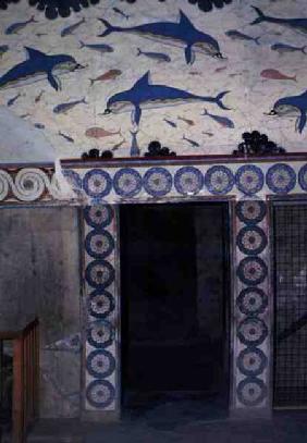 The Dolphin Frescoes in the Queen's Bathroom, Palace of Minos, Knossos,Crete