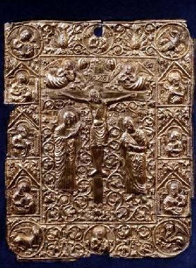Gospel cover, depicting the Crucifixion and Apostles,Serbian (Northern Macedonia)