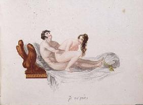 Illustration from "Les Extases de l'Amour (hand-coloured aquatint)