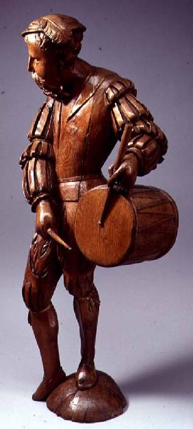 Large figure of a musician with a drum, possibly a Swiss mercenary,North European