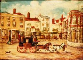 London to Maidstone Stage Coach Passing the Swan Inn and Town Hall