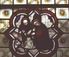 Stained glass windowdetail of a Nativity scene