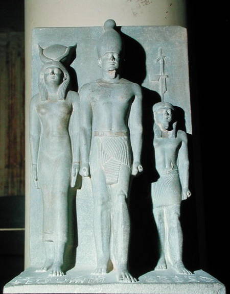 Triad of Menkaure (Mycerinus) with the goddess Hathor and one of the nome deities, taken from the Va from Anonymous
