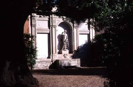 View of the gardendetail of fountain with a statue of Venus and Roman sarcophagus from Anonymous