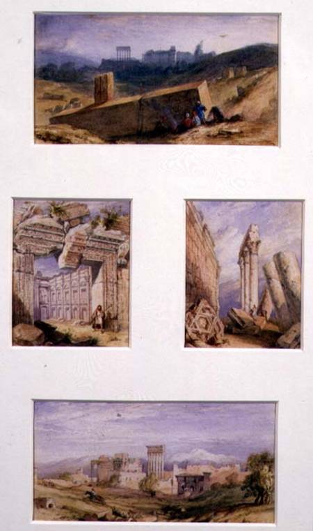 Four Views of Baalbeck, Lebanon: Top, General View of the Temples; Mid left, Temple of Bacchus; Mid from Anonymous