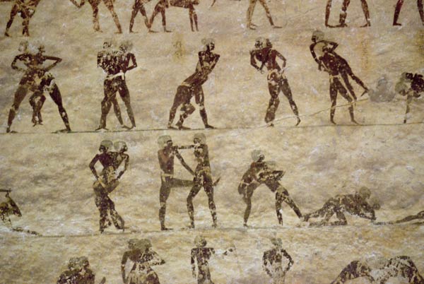 Wrestlers, detail from a tomb wall painting,Egyptian from Anonymous