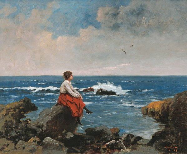 Junge Frau, an einer felsigen Küste sitzend. from Antal Neogrady