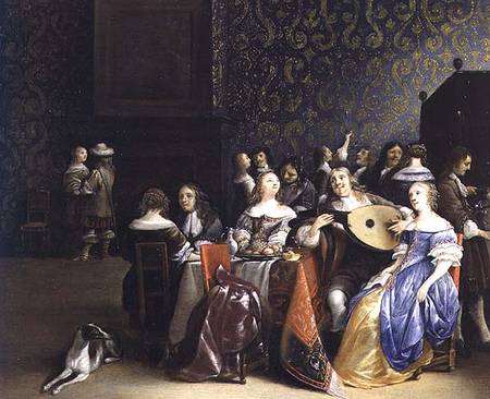 Elegant company merrymaking in an interior (panel) from Anthonie Palamedesz