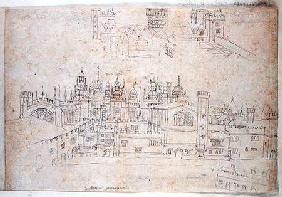 Studies of Palace of Oatlands and Hampton Court, from 'The Panorama of London'