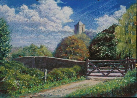 Otterton Bridge and Church, 2001 (pastel on paper)  from Anthony  Rule