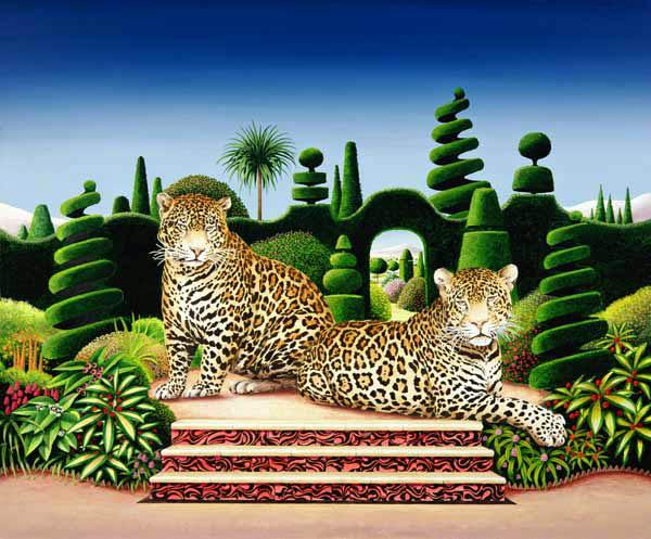 Jaguars in a Garden, 1986 (acrylic on board) 