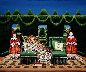 Two Sisters with a Jaguar, 1994 (acrylic on board) 