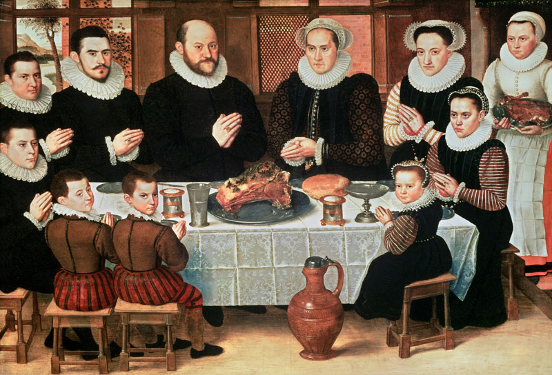A Family Saying Grace Before the Meal from Anthuenis Claeissins or Claeissens