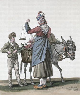 The Cherry Seller (colour litho) from Antoine Charles Horace Vernet
